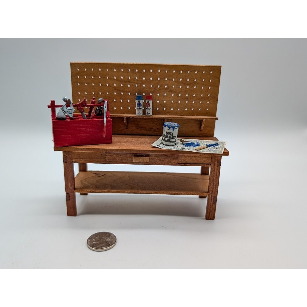 1:12 Miniature Dollhouse Workbench Artist Signed‎ E. Trent Pixie Treasures Tools